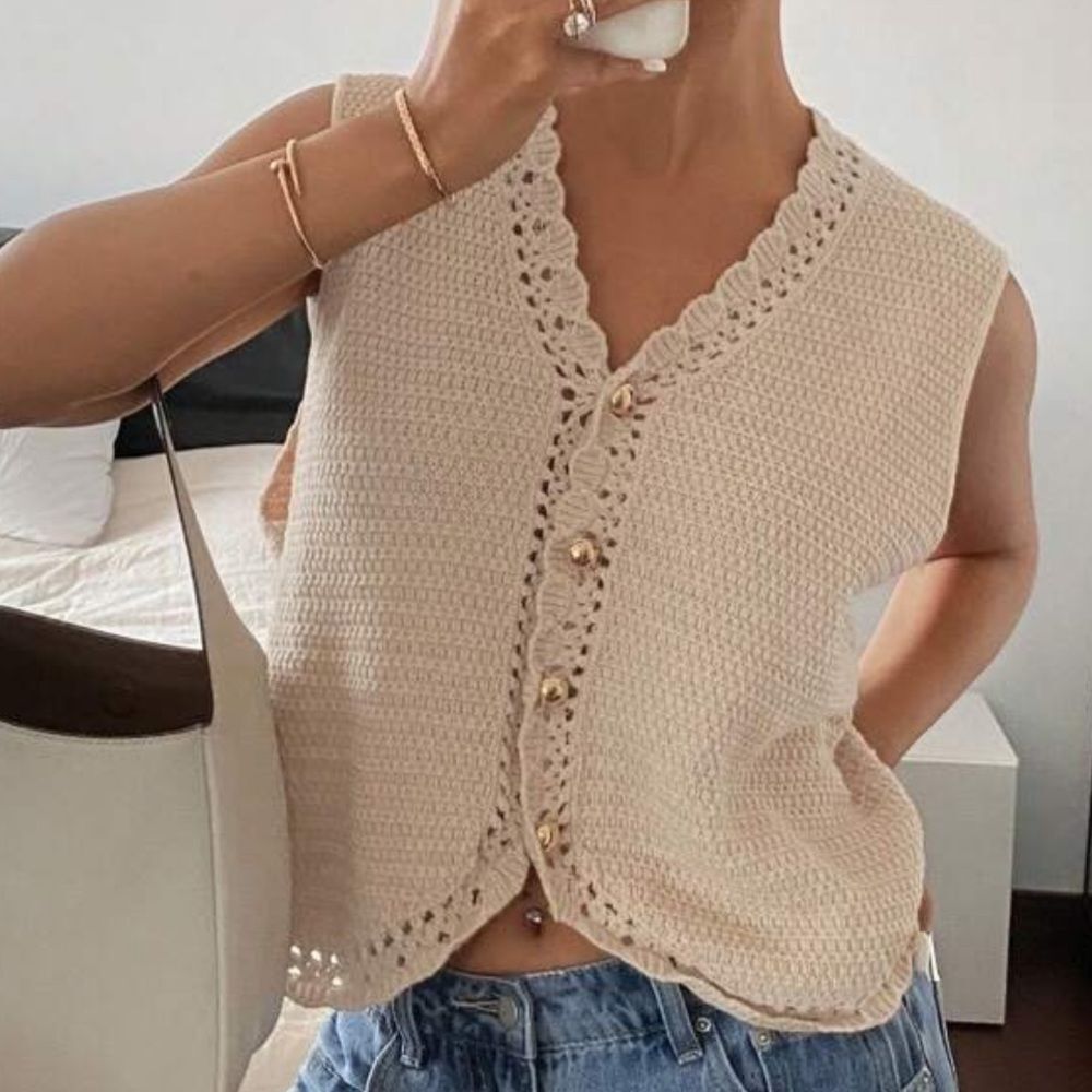 SHEIN Crochet Knit Button-Up Vest Top